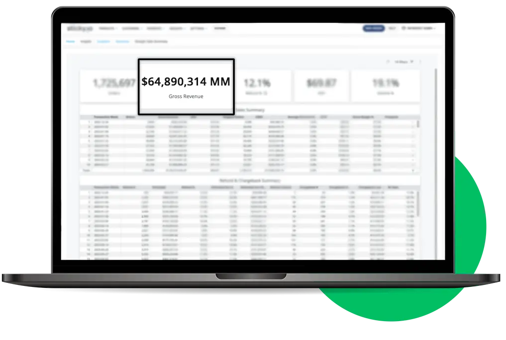 Laptop showing colorful business analytics dashboards